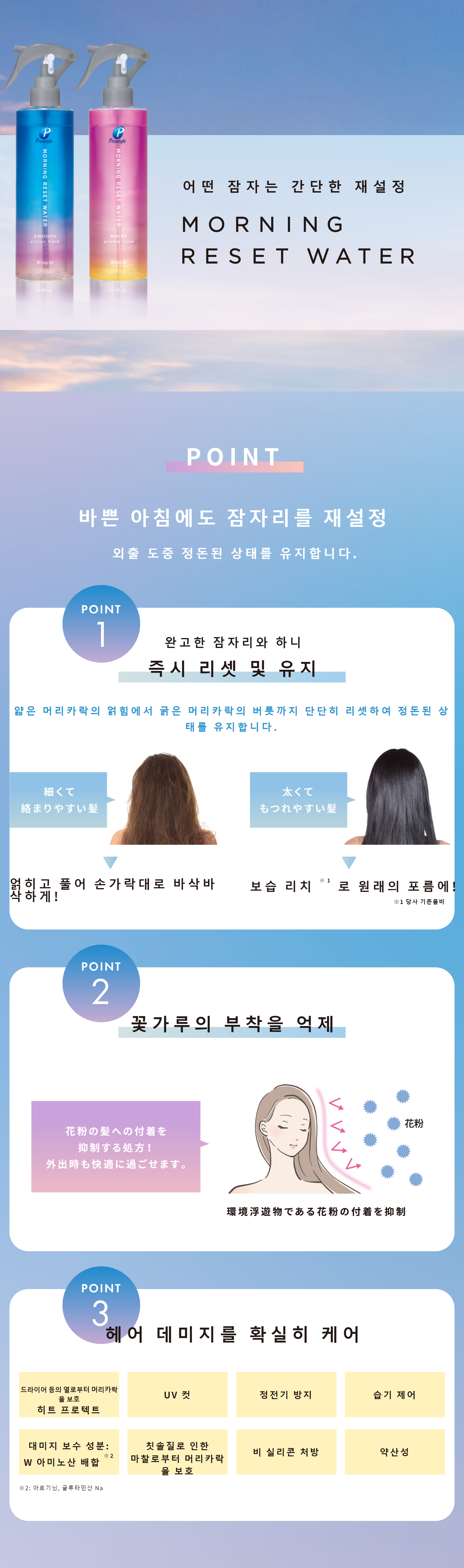 크라시에 프로스타일 모닝 리셋 워터 감귤 허브 향기 본체 280ml 감귤 상품 3가지 포인트 설명